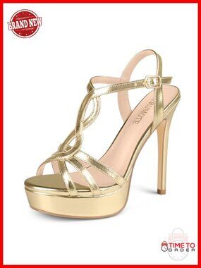 Platform Stilettos Peep Toe Sandals 5in Heels Faux Leather Ankle Strap